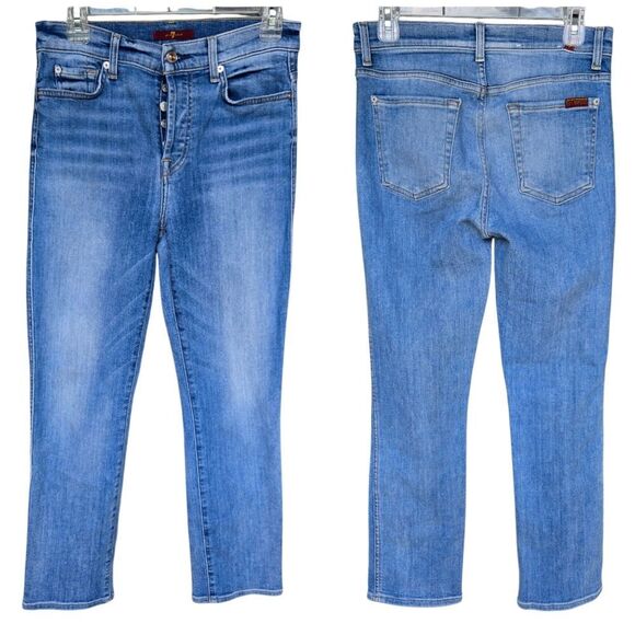 7 for All Mankind Button Up Fly Cropped Jeans Highrise Size 28 - Picture 1 of 12